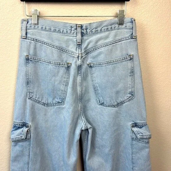 Agolde Minka Jeans Wide Leg High Rise Cargo Pockets Light Wash Denim 27 - Picture 6 of 11
